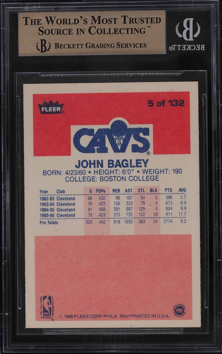 1986 Fleer Basketball John Bagley #5 BGS 9.5 GEM MINT