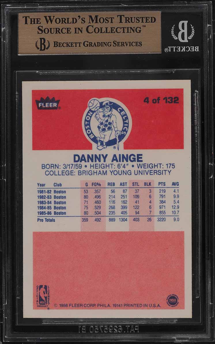 1986 Fleer Basketball Danny Ainge ROOKIE #4 BGS 9.5 GEM MINT