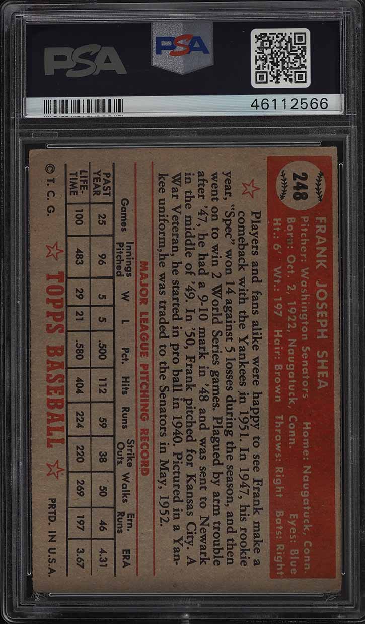 1952 Topps Frank Shea #248 PSA 4 VGEX
