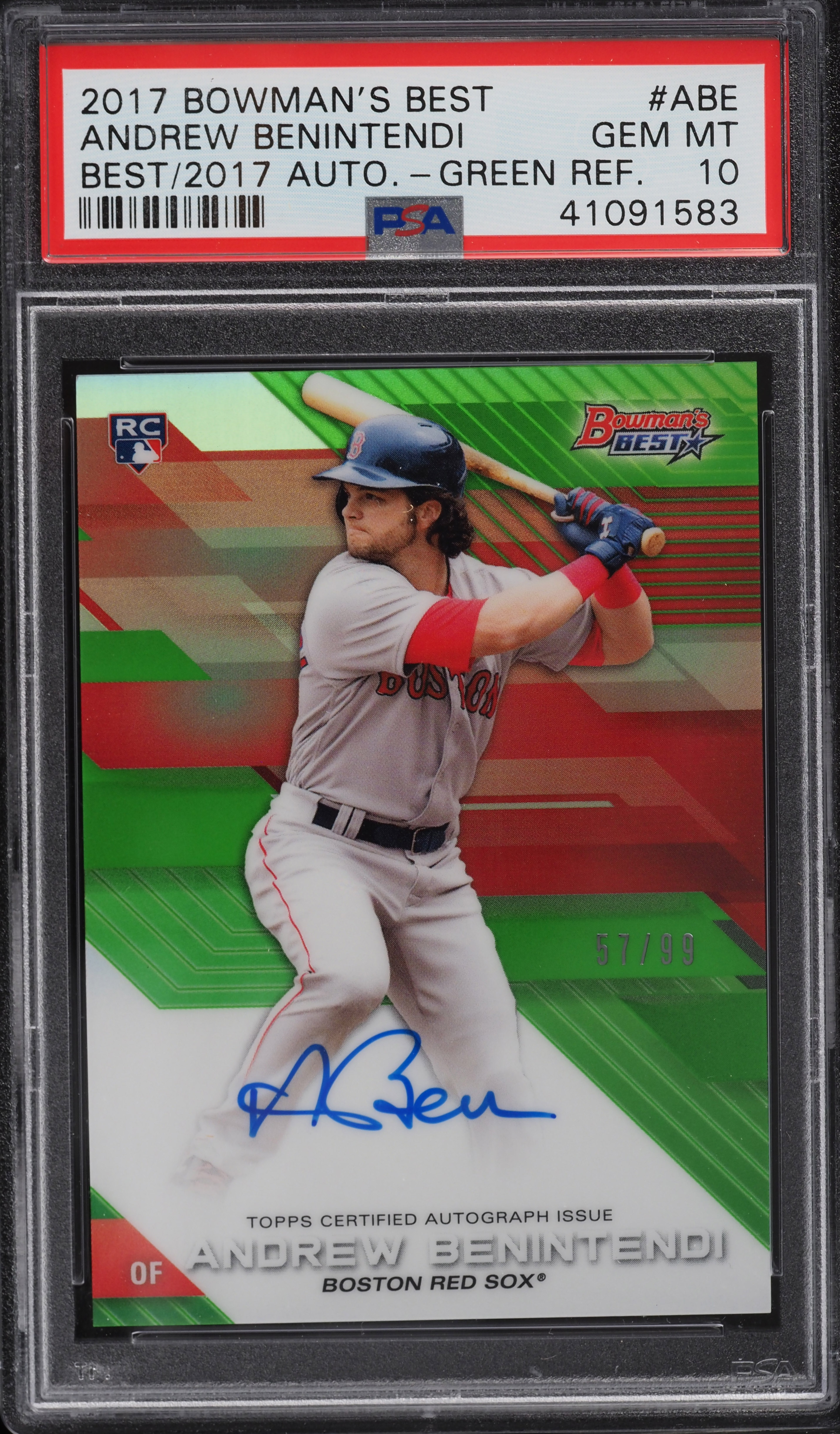 MLB 2017 Bowman`s Best ベニンテンディ RCオート99シリ 2017 Bowman's Best Of '17 Green Refractor Andrew Benintendi RC