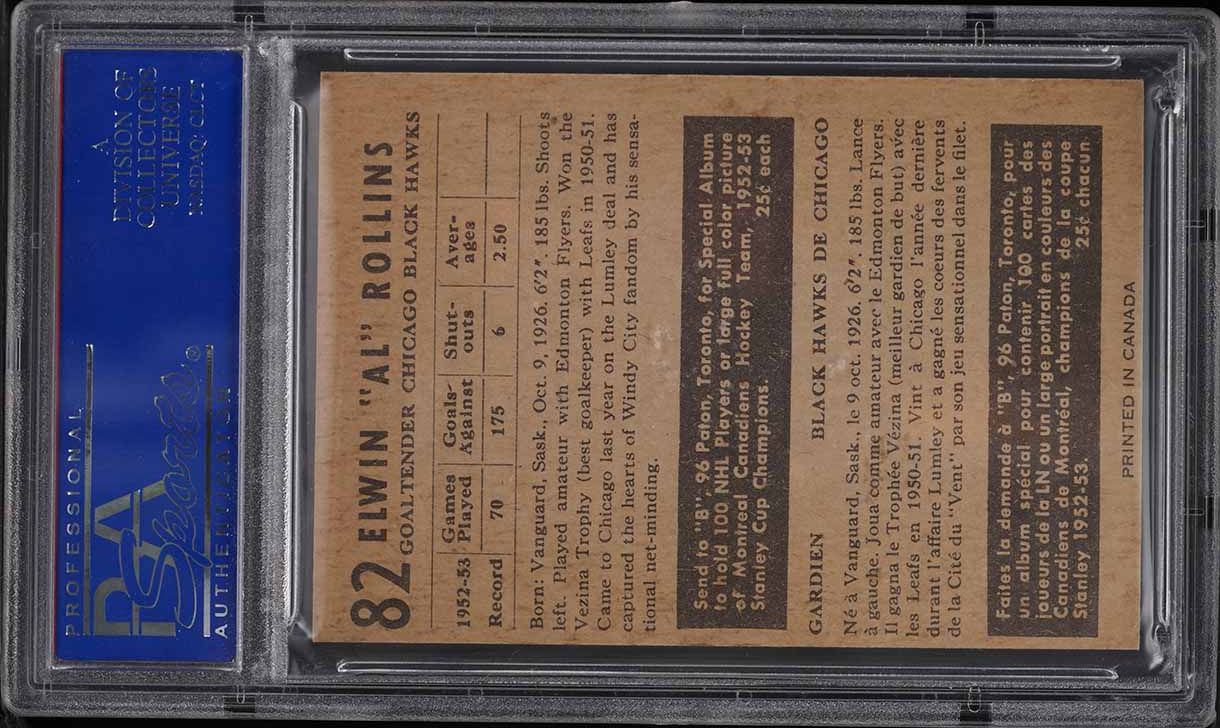 1953 Parkhurst Al Rollins #82 PSA 8 NM-MT