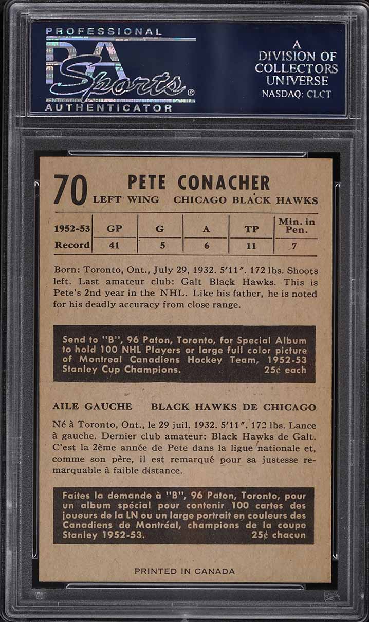 1953 Parkhurst Pete Conacher #70 PSA 8 NM-MT