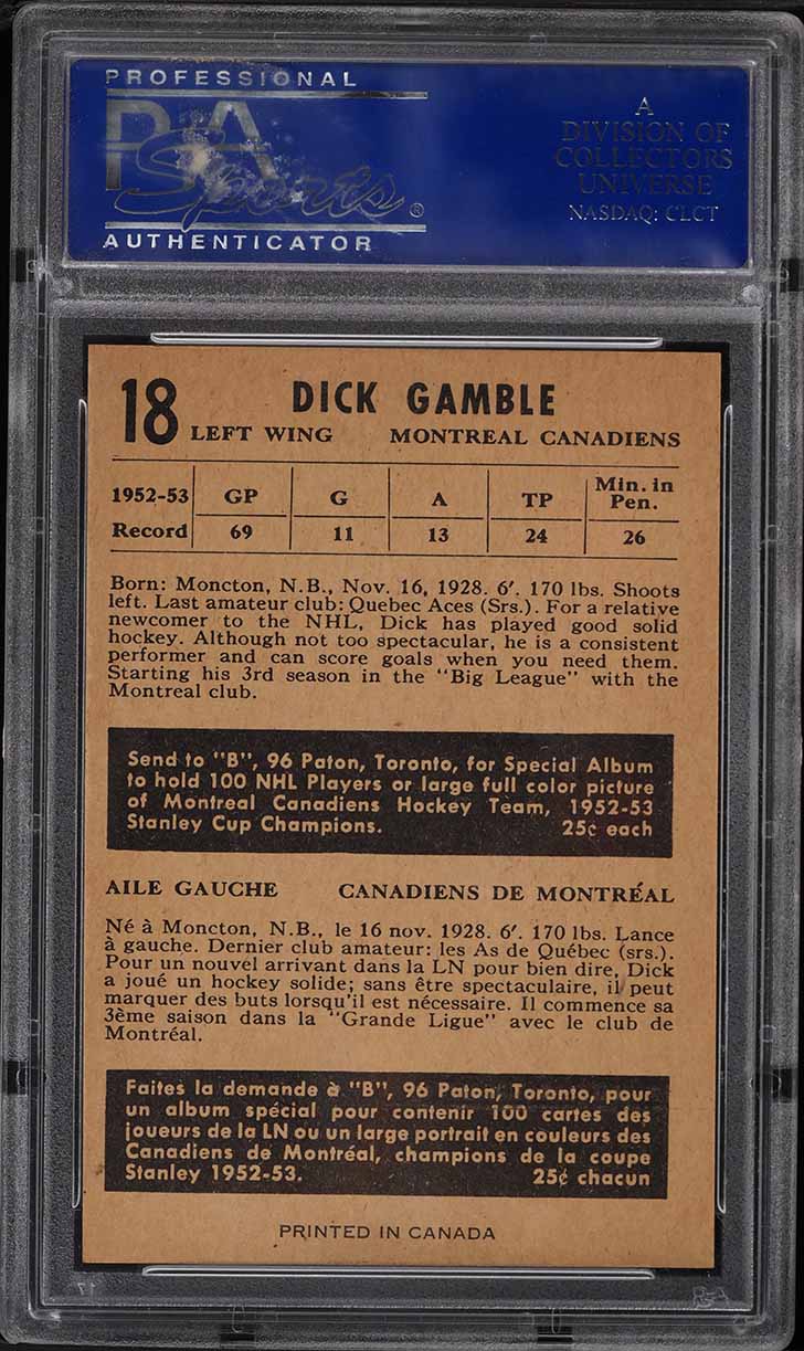 1953 Parkhurst Dick Gamble #18 PSA 8 NM-MT