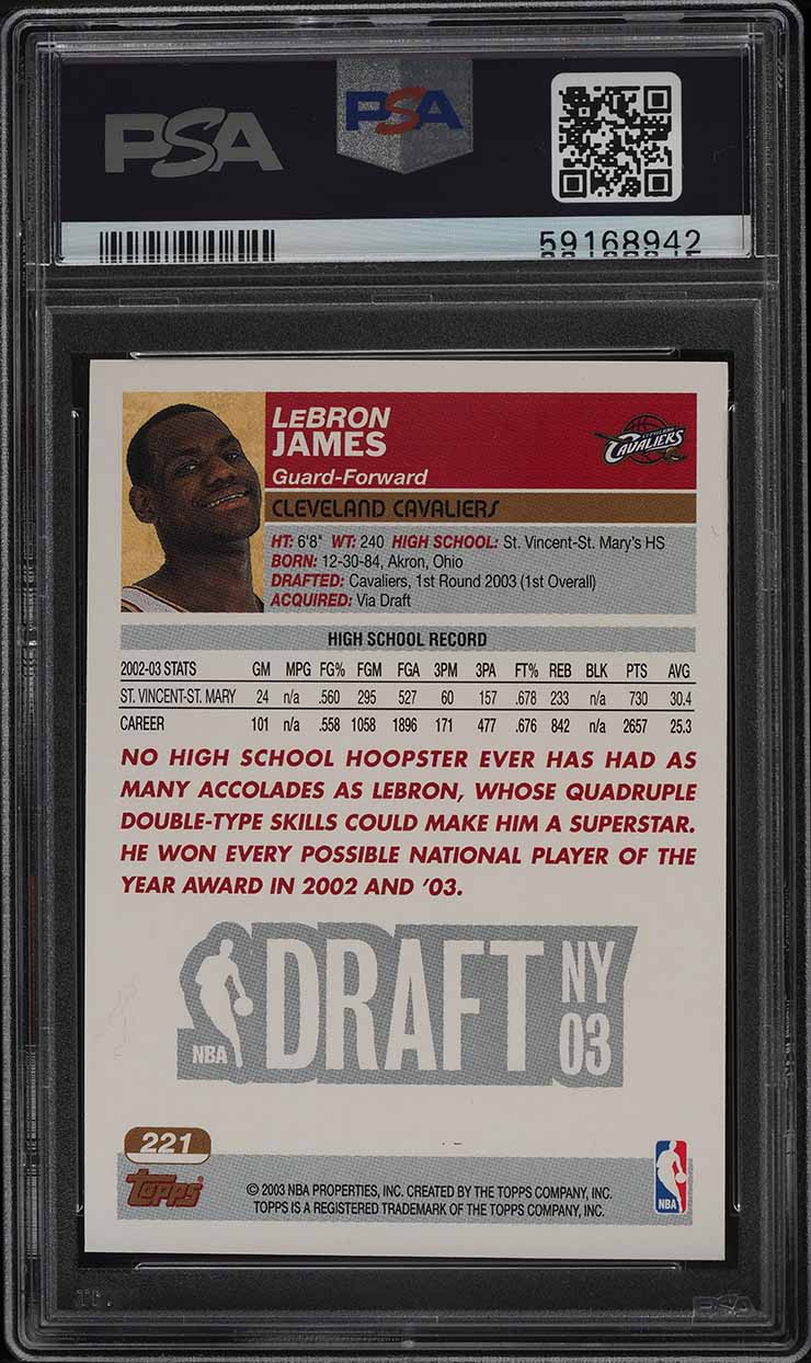 2003 Topps Basketball LeBron James ROOKIE RC #221 PSA 7 NRMT