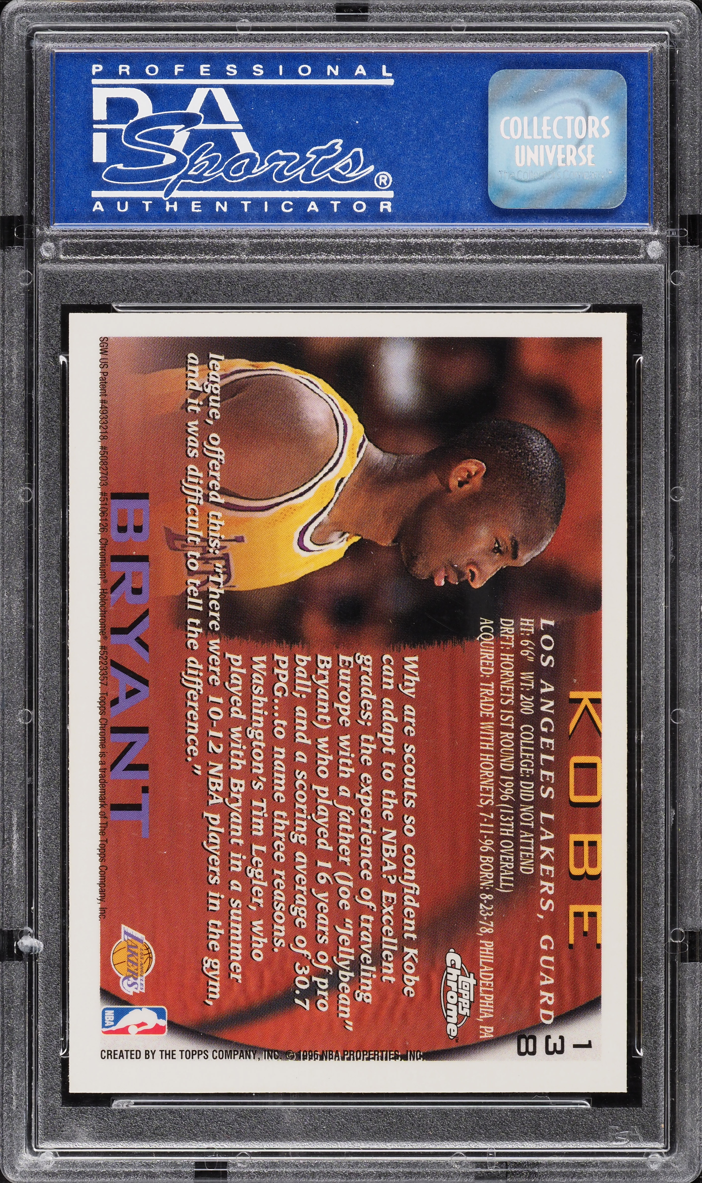 1996 Topps Chrome Kobe Bryant ROOKIE #138 PSA 9 MINT on Fanatics