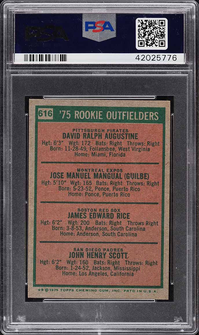 1975 Topps Mini Jim Rice ROOKIE #616 PSA 10 GEM MINT