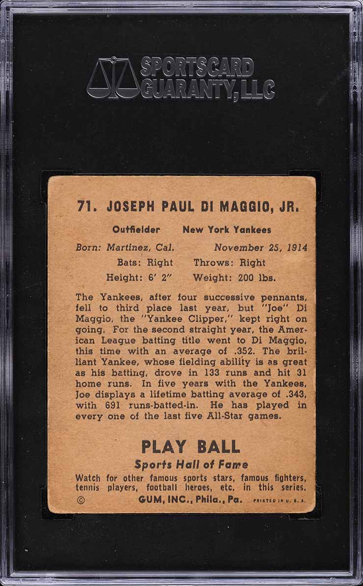 1941 Playball Joe Dimaggio #71 SGC 2.5 GD+