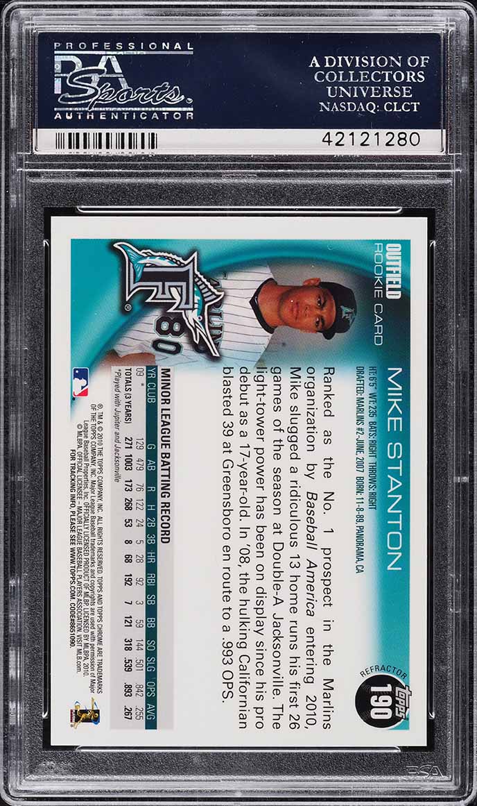 2010 Topps Chrome Refractor Giancarlo Stanton ROOKIE RC #190 PSA 10 GEM MINT