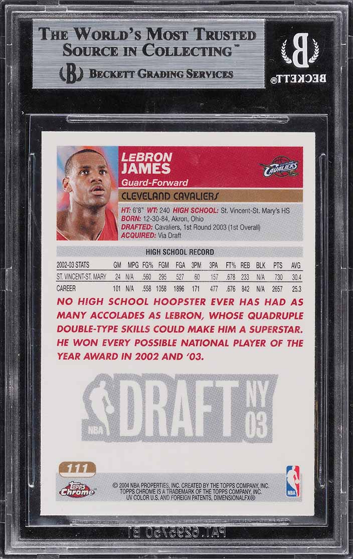 2003 Topps Chrome LeBron James ROOKIE #111 BGS 8.5 NM-MT+