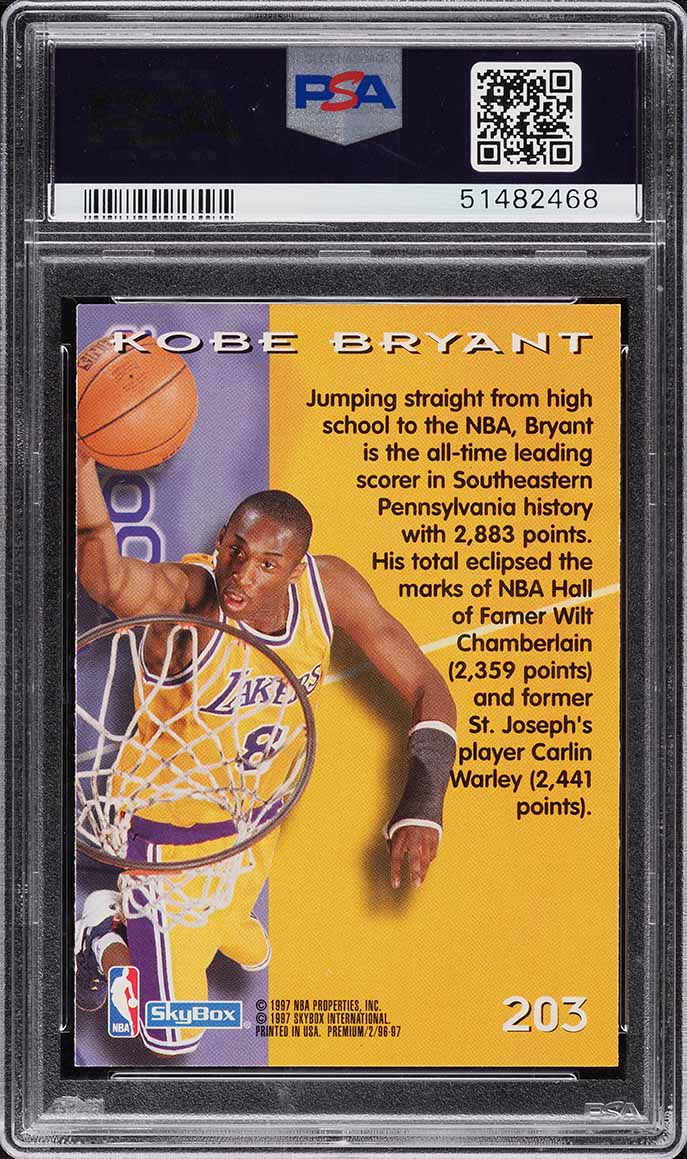 1996 Skybox Premium Kobe Bryant ROOKIE #203 PSA 10 GEM MINT