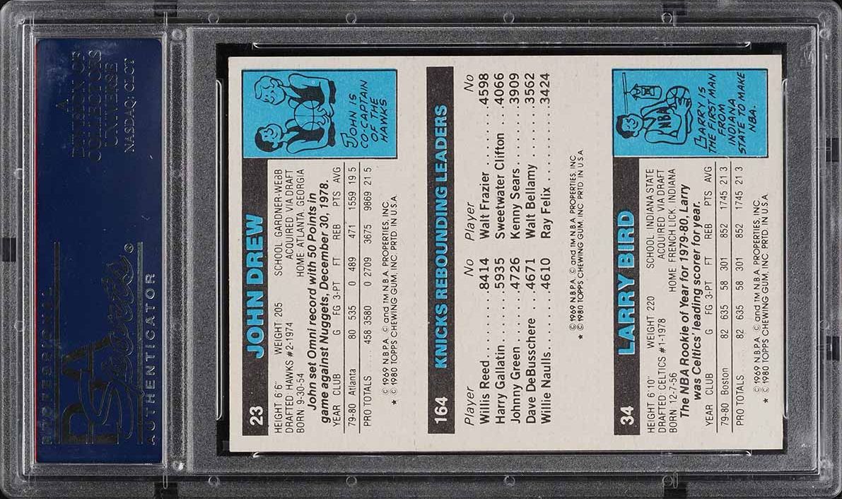 1980 Topps Basketball Larry Bird Bill Cartwright John Drew ROOKIE PSA 10 GEM