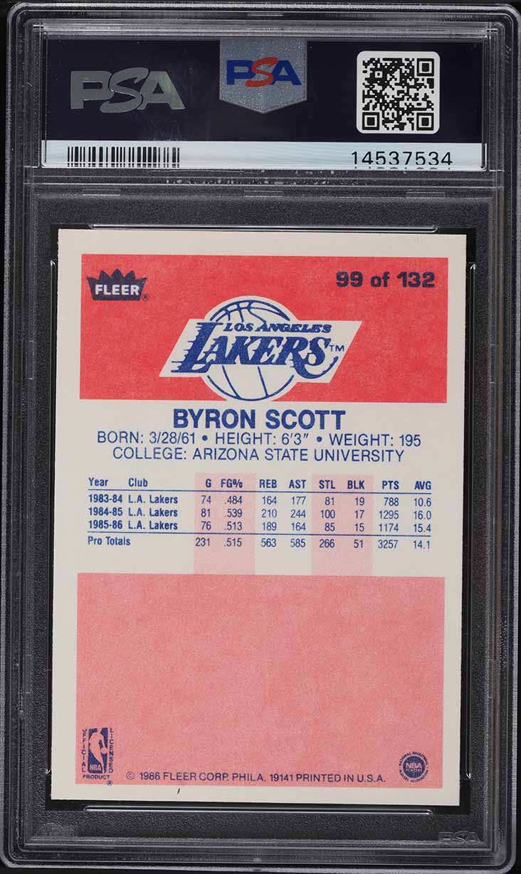 1986 Fleer Basketball Byron Scott ROOKIE #99 PSA 10 GEM MINT