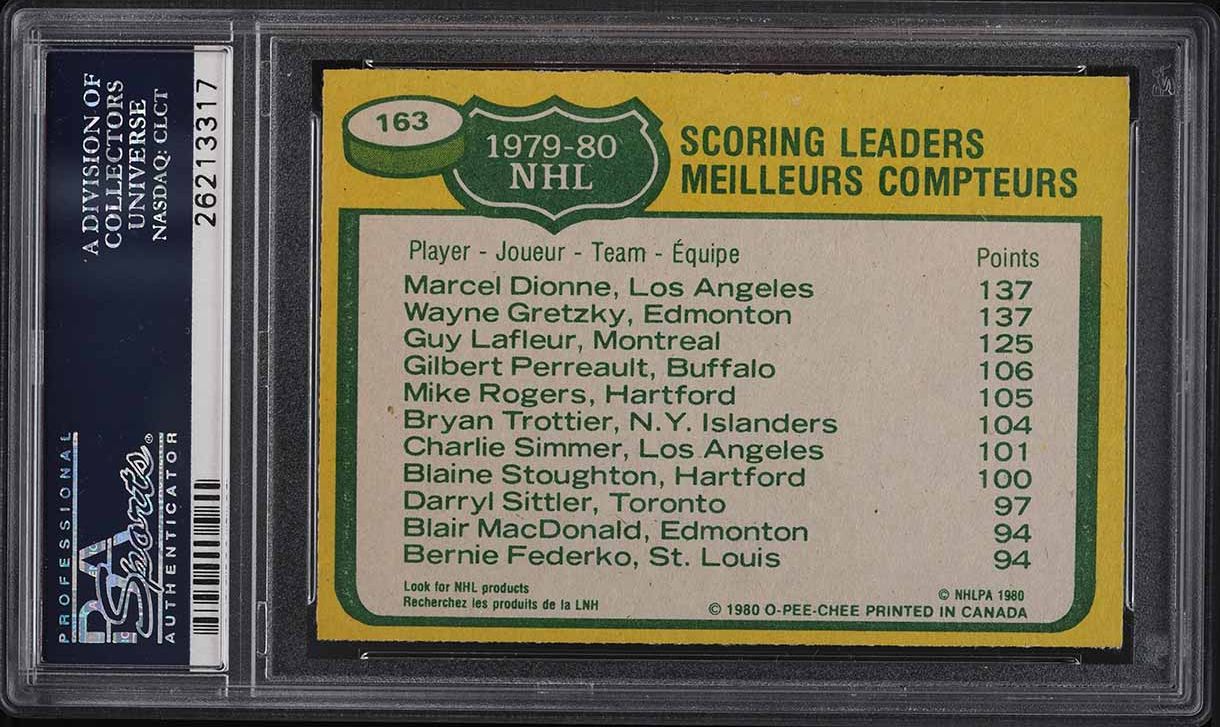 1980 O-Pee-Chee Hockey Wayne Gretzky Guy LaFleur Dionne LDRS #163 PSA 9 MINT