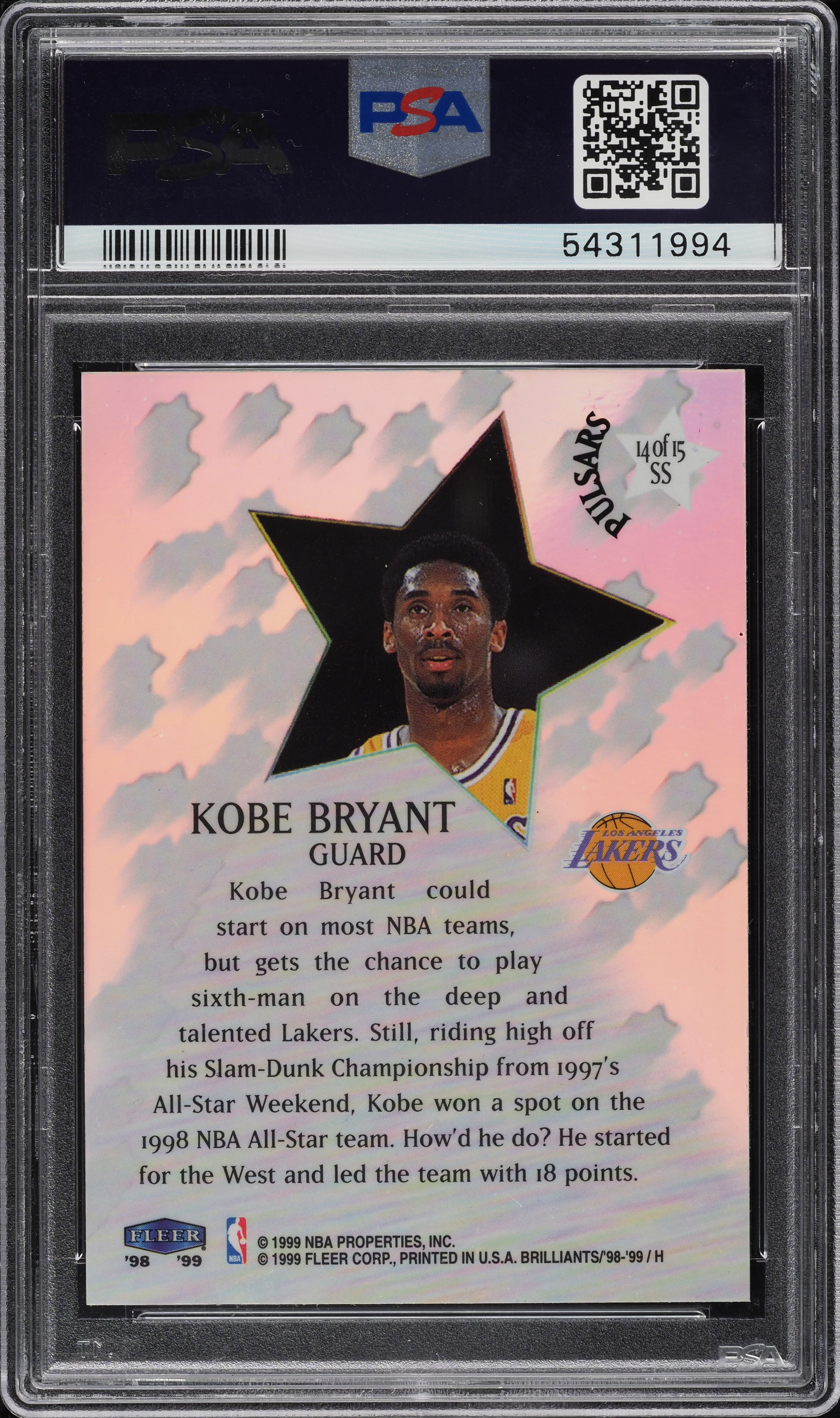1998 Fleer Brilliants Shining Stars Pulsars Kobe Bryant #14 PSA 8