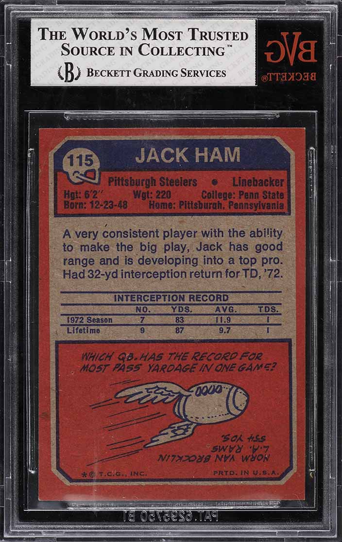 1973 Topps Football Jack Ham ROOKIE #115 BVG 7.5 NRMT+