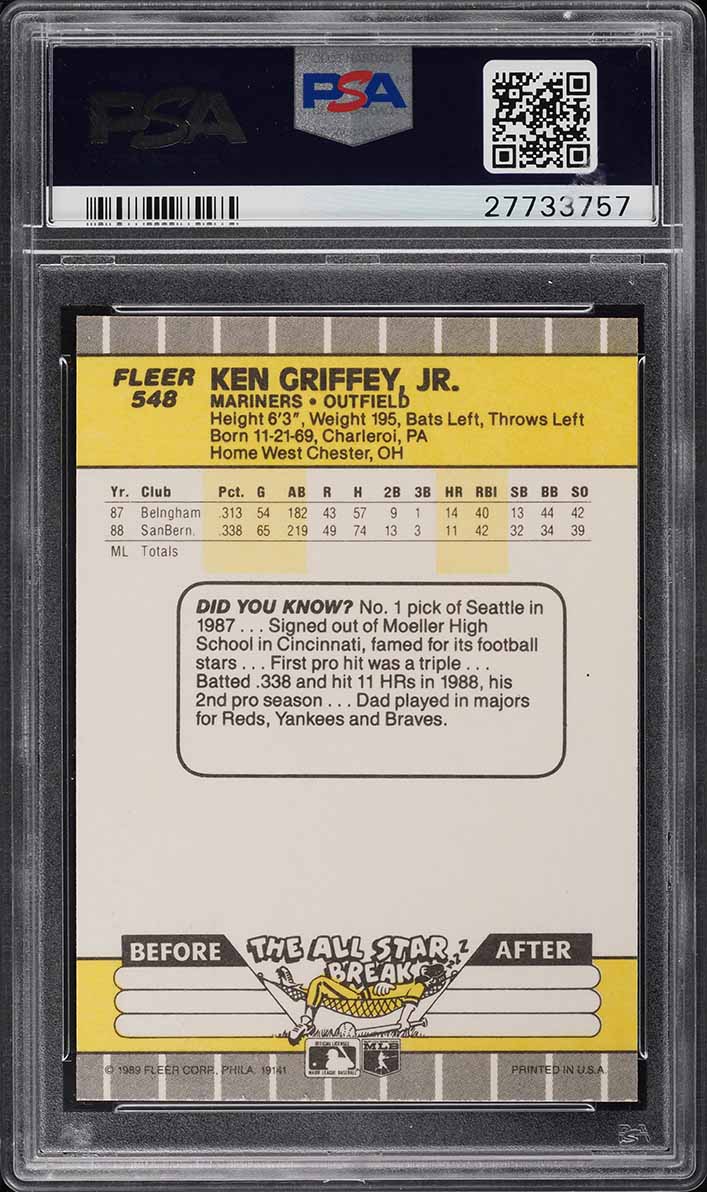 1989 Fleer Ken Griffey Jr. ROOKIE #548 PSA 9 MINT