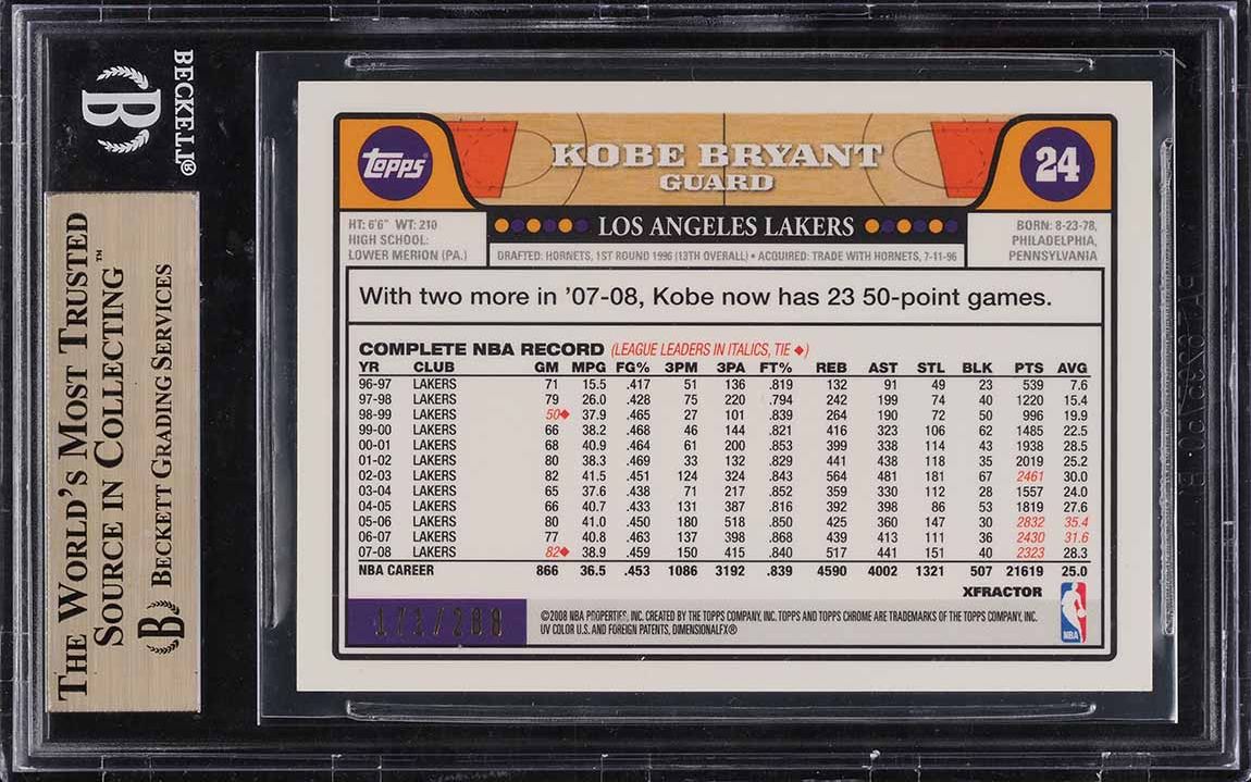 2008 Topps Chrome Xfractor Kobe Bryant w/ LeBron James /288 #24 BGS 9.5 GEM MINT