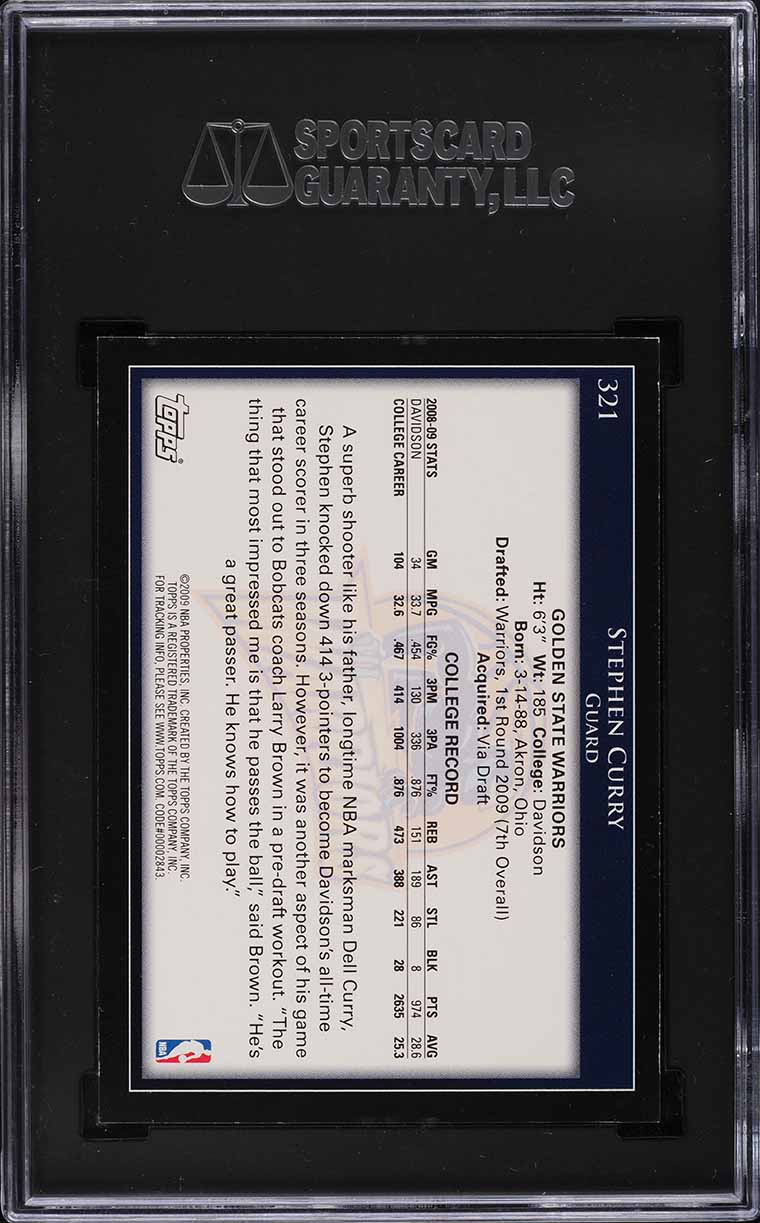 2009 Topps Basketball Stephen Curry ROOKIE #321 SGC 9.5 MINT+