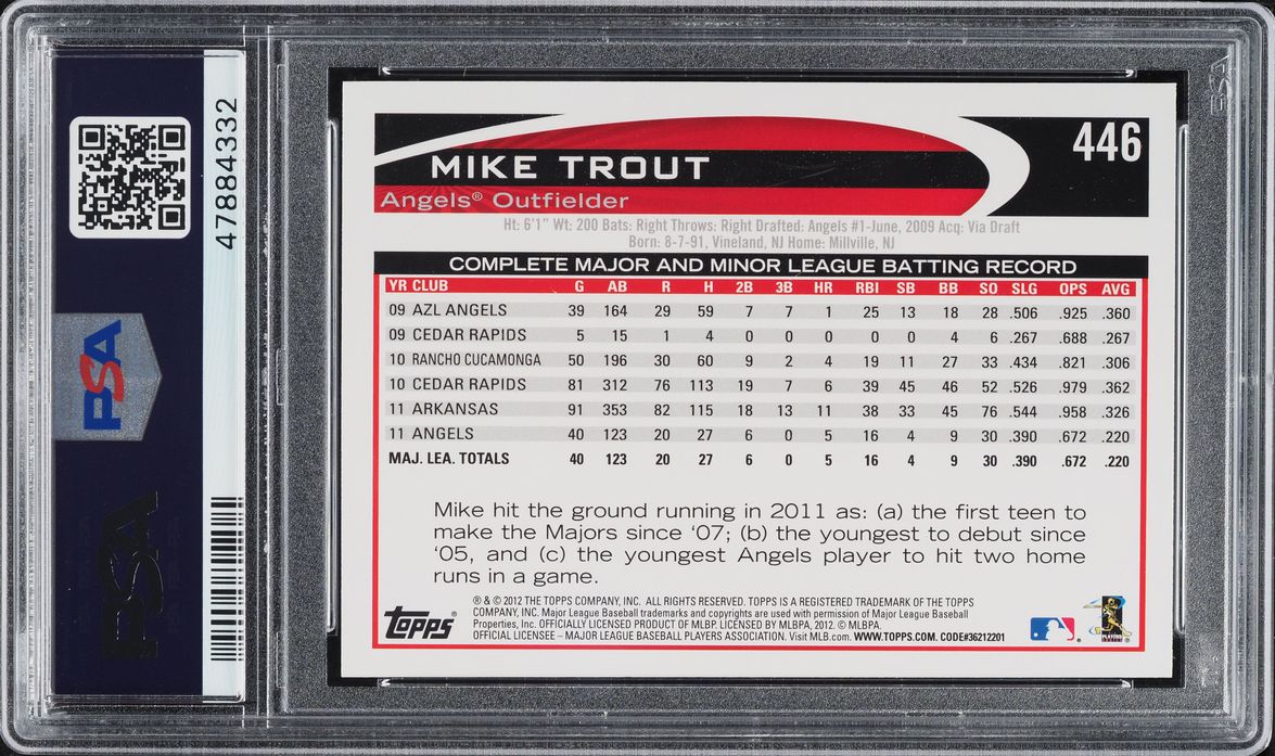 2012 Topps Mike Trout ROOKIE #446 PSA 9 MINT