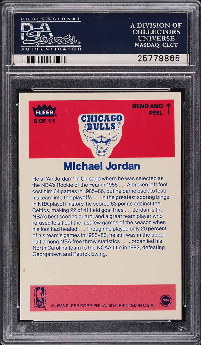 1986 Fleer Sticker Michael Jordan ROOKIE #8 PSA 9 MINT