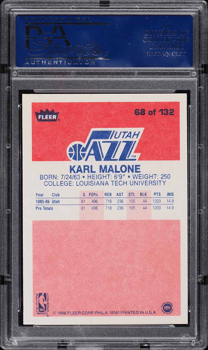 1986 Fleer Basketball Karl Malone ROOKIE #68 PSA 10 GEM MINT