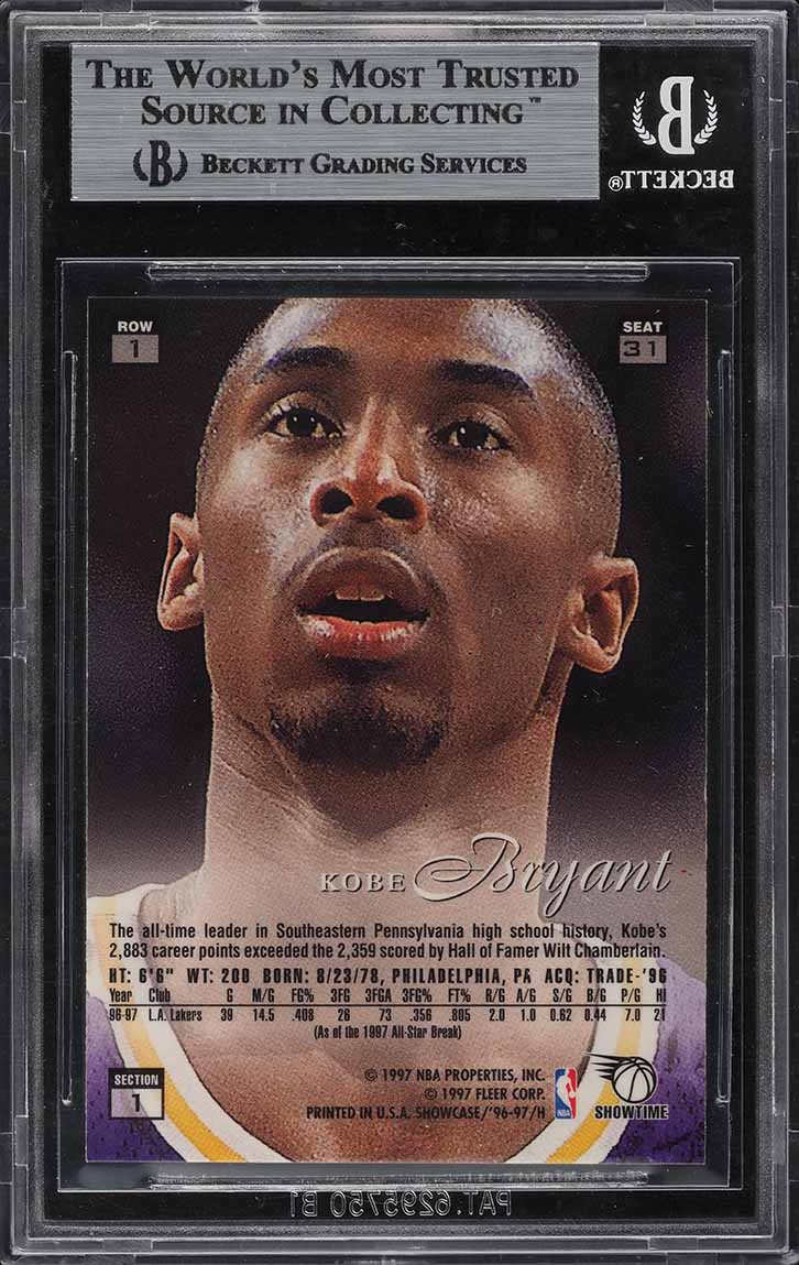 1996 Flair Showcase Row 1 Kobe Bryant ROOKIE #31 BGS 9 MINT