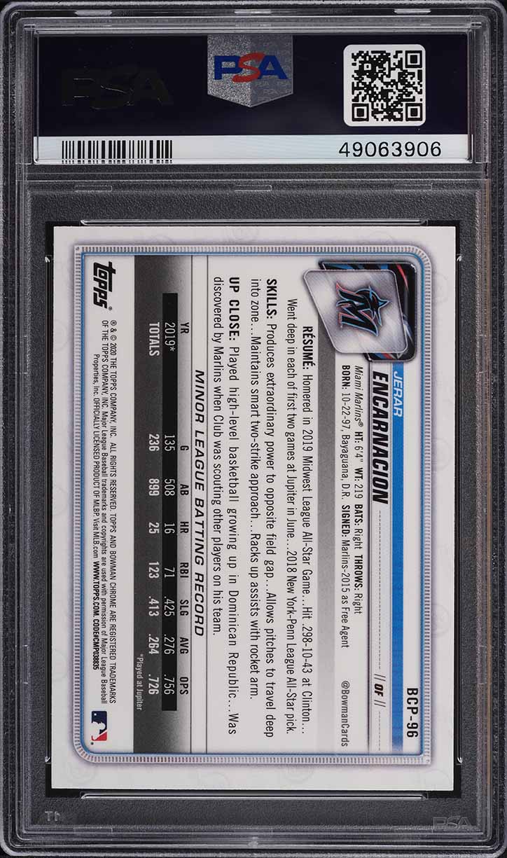 2020 Bowman Chrome Mega Box Jerar Encarnacion ROOKIE #BCP96 PSA 10 GEM MINT