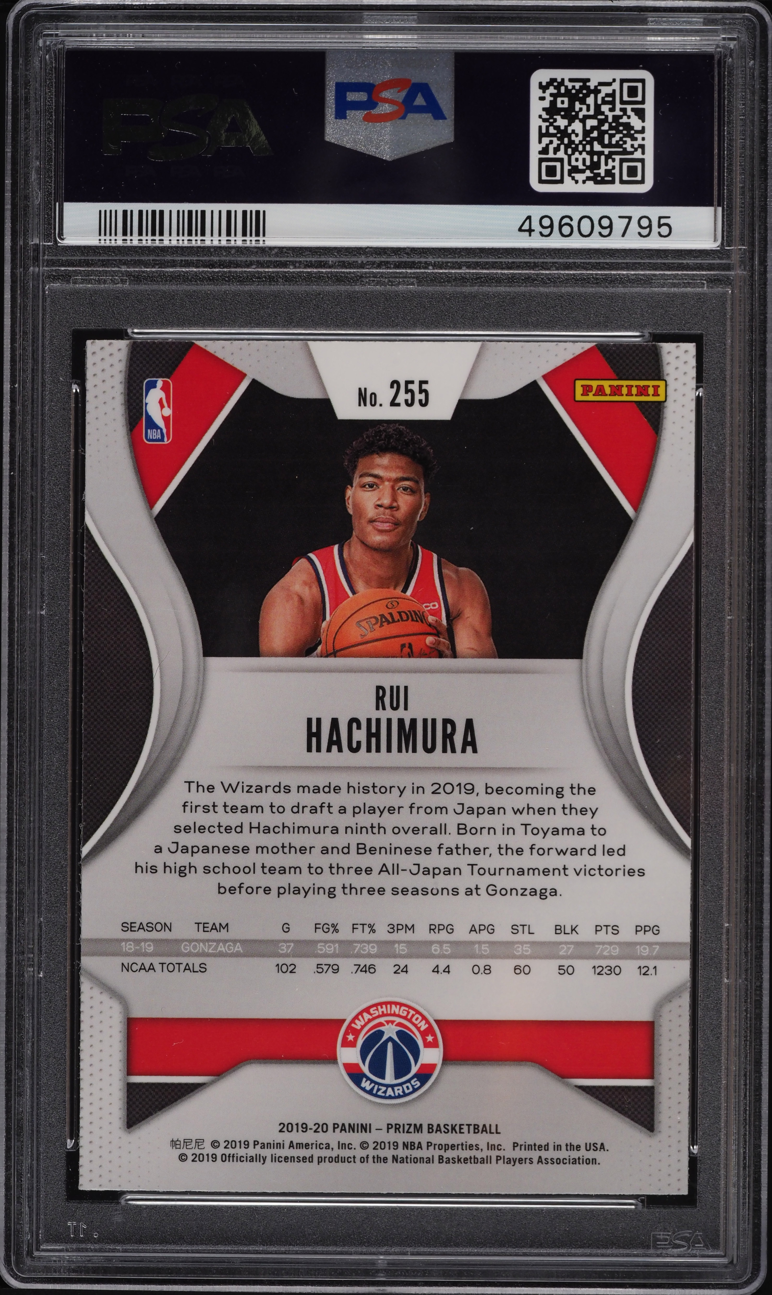 2019 Panini Prizm Rui Hachimura ROOKIE RC #255 PSA 10 GEM MINT on