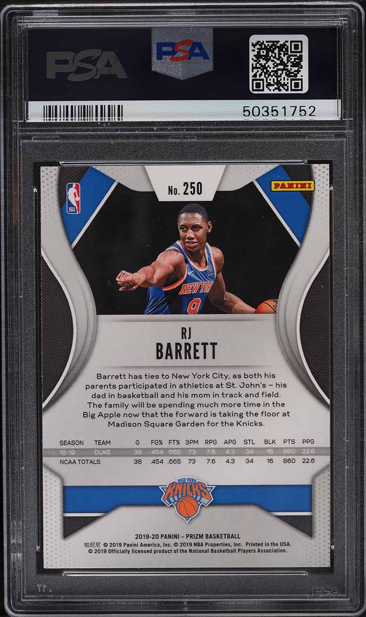 2019 Panini Prizm RJ Barrett ROOKIE RC #250 PSA 8 NM-MT