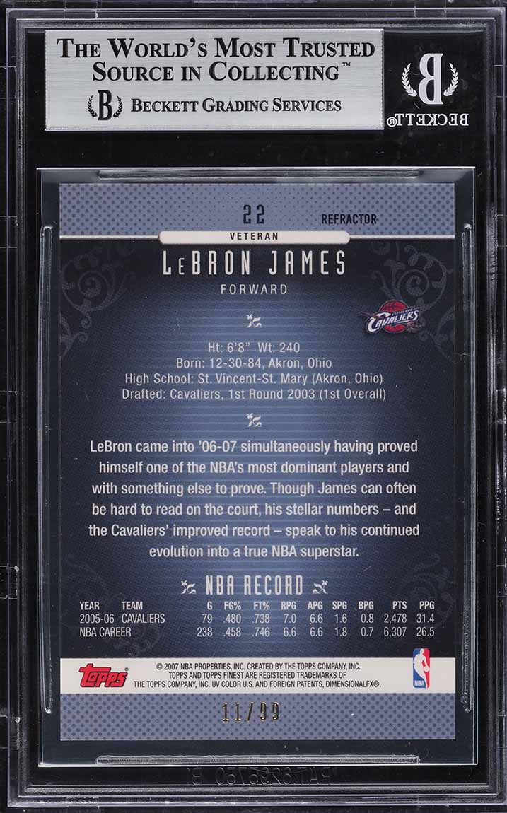 2006 Finest Black Refractor LeBron James /99 #22 BGS 8.5 NM-MT+