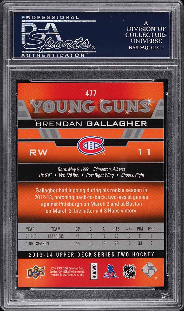 2013 Upper Deck Young Guns Brendan Gallagher ROOKIE #477 PSA 10 GEM MINT