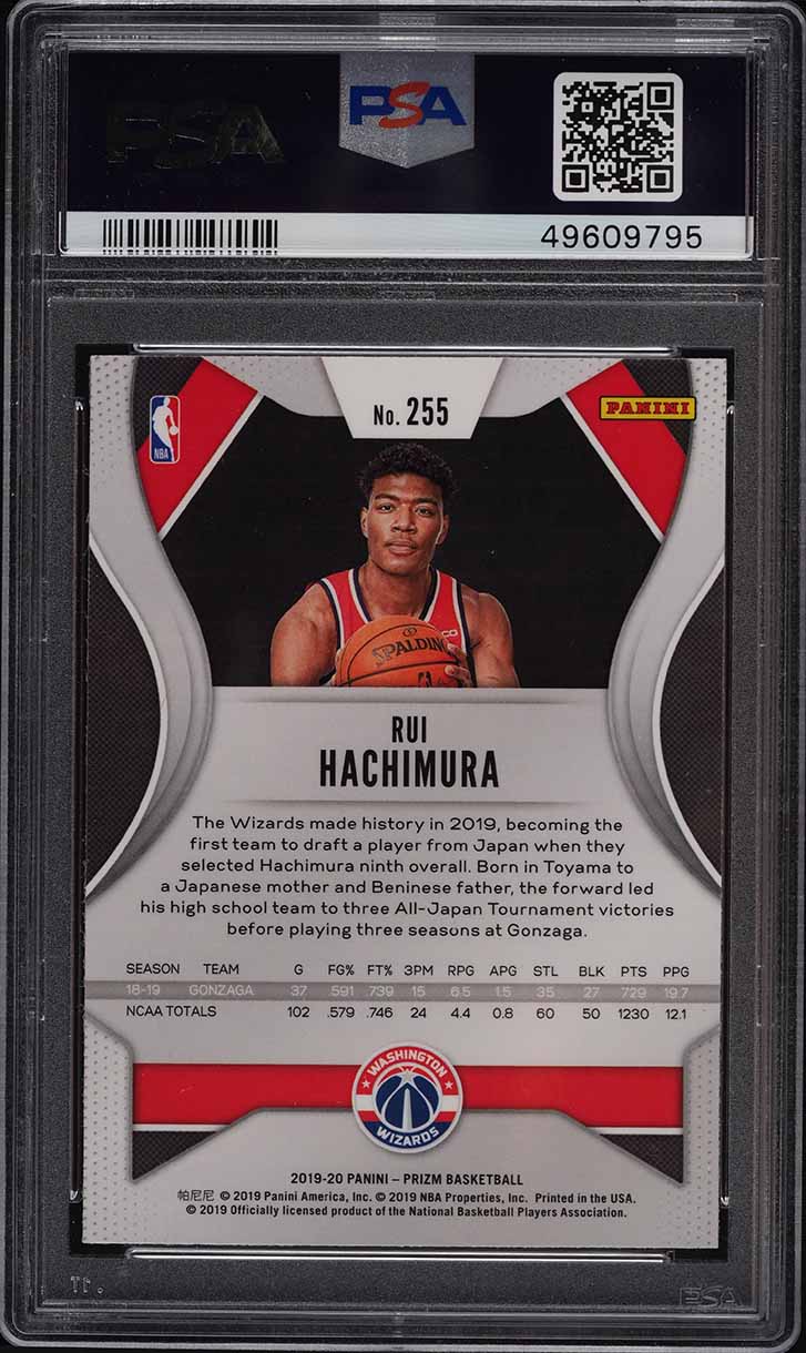 2019 Panini Prizm Rui Hachimura ROOKIE RC #255 PSA 10 GEM MINT on