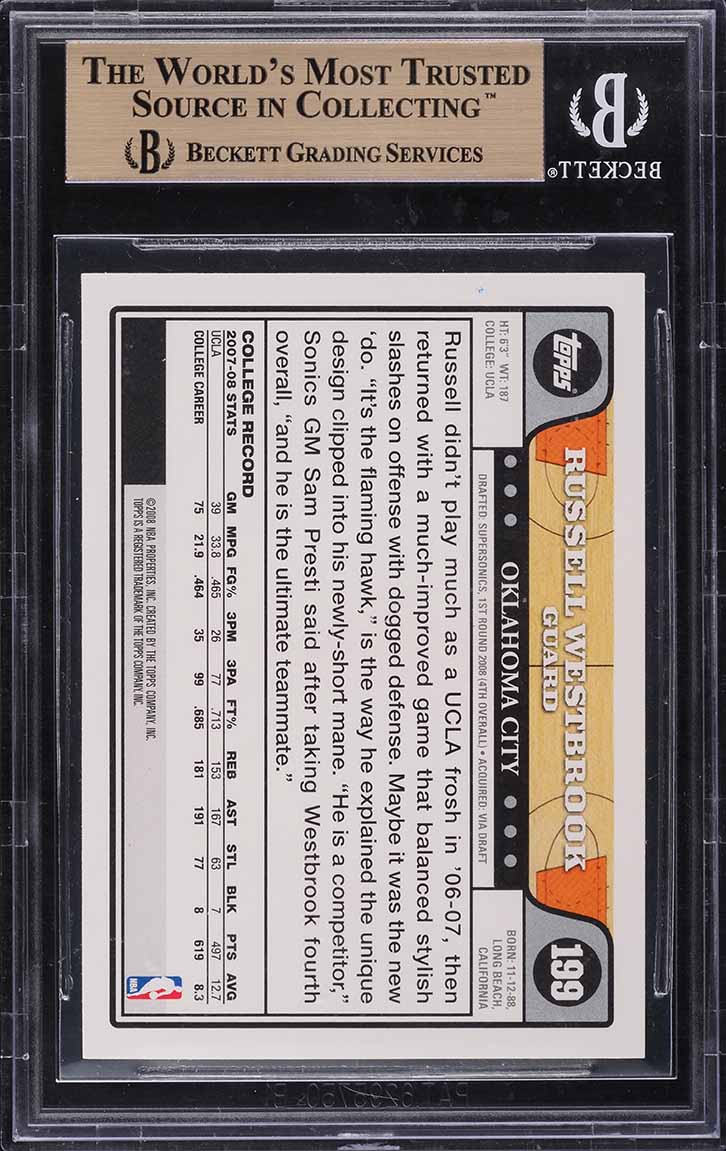 2008 Topps Gold Foil Russell Westbrook ROOKIE #199 BGS 9.5 GEM MINT