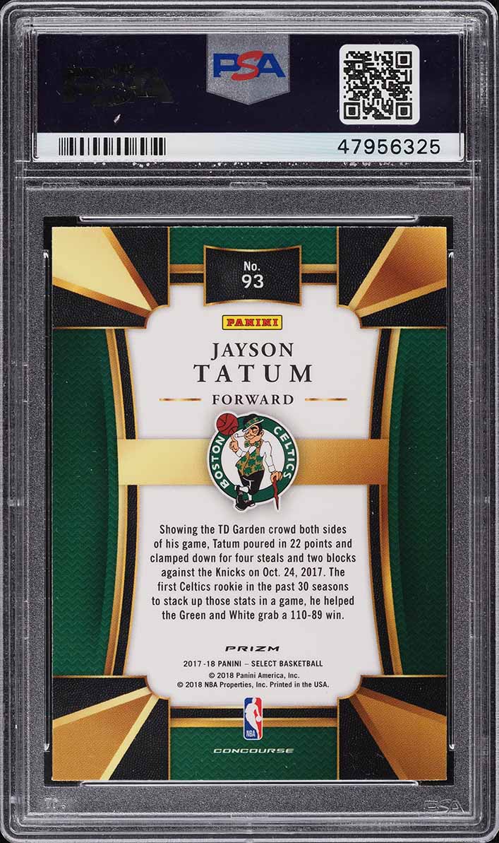 2017 Select Silver Prizm Jayson Tatum ROOKIE RC #93 PSA 10 GEM MINT