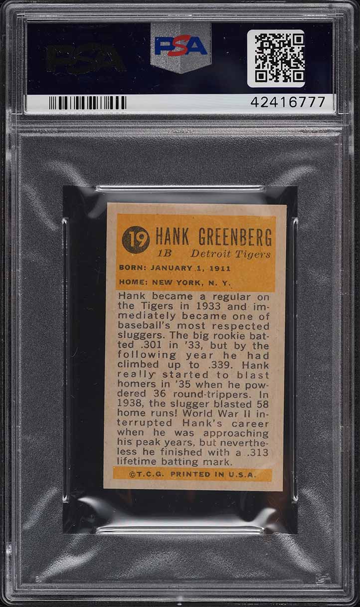 1963 Bazooka All-Time Greats Hank Greenberg #19 PSA 9 MINT