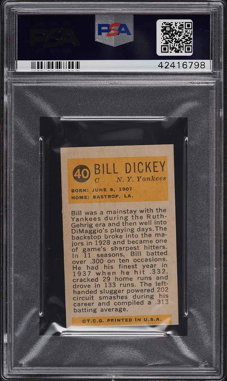 1963 Bazooka All-Time Greats Bill Dickey #40 PSA 7 NRMT
