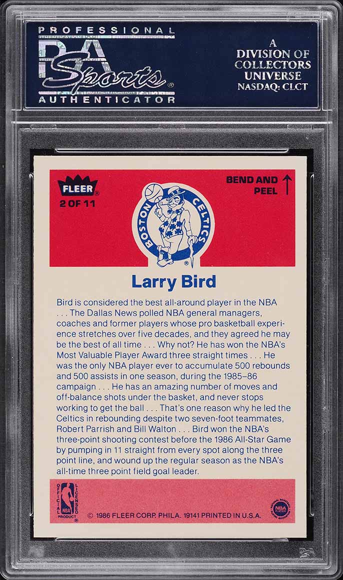 1986 Fleer Sticker Larry Bird #2 PSA 10 GEM MINT