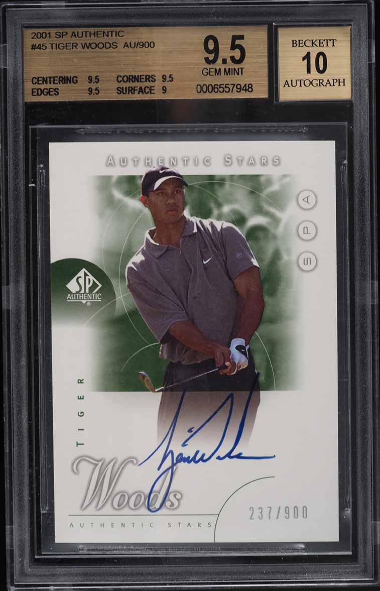 2001 SP Authentic Tiger Woods ROOKIE AUTO /900 #45 BGS 9.5 GEM MINT