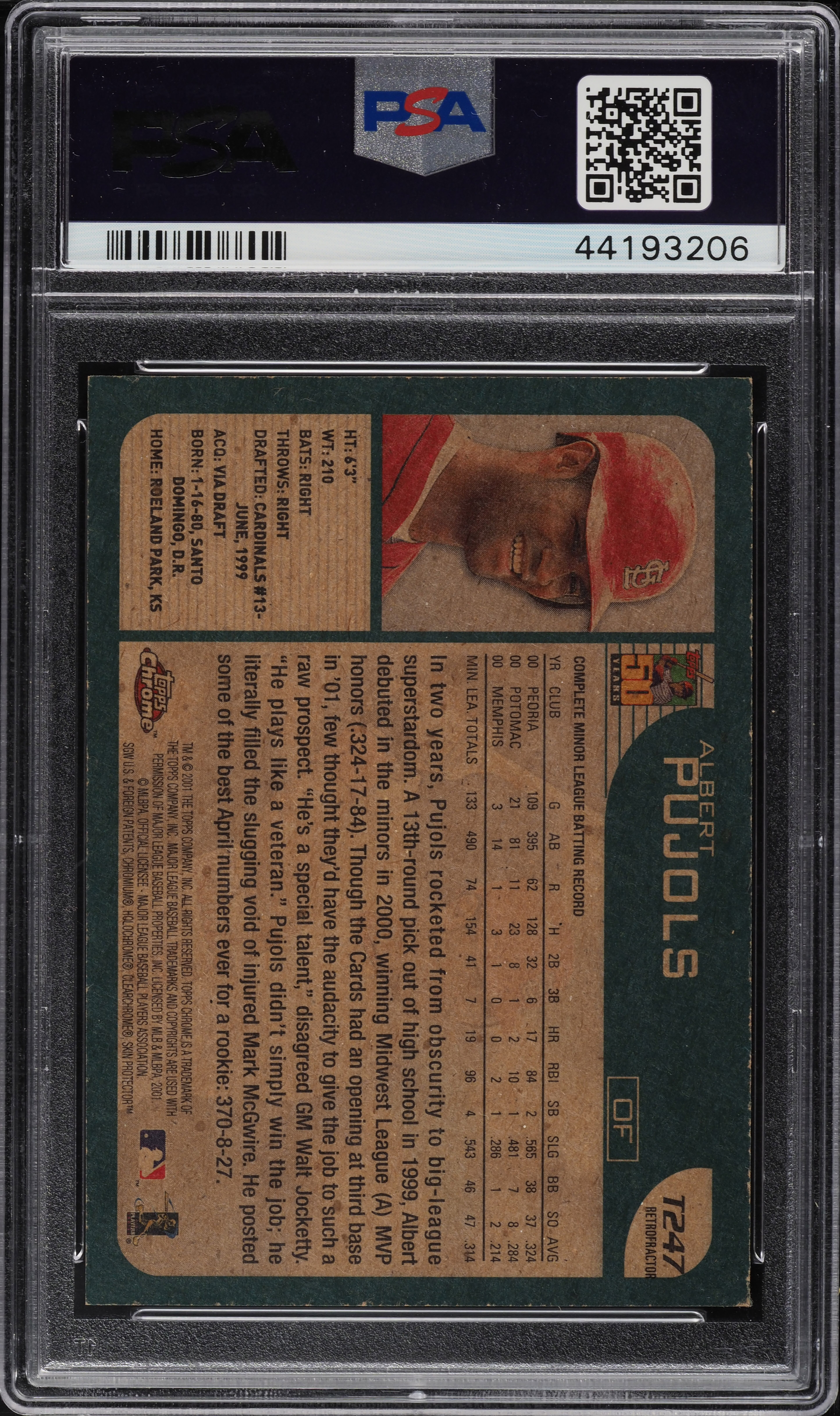 2001 Topps Chrome Traded Retrofractor Albert Pujols ROOKIE RC