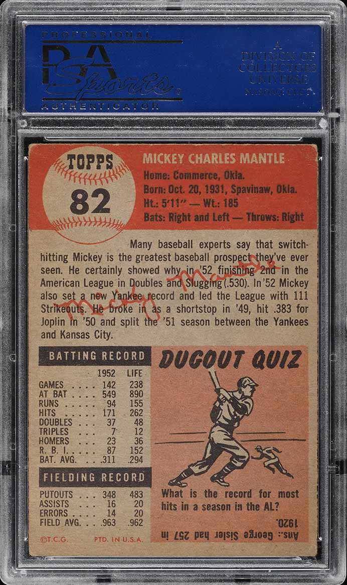 1953 Topps Mickey Mantle SHORT PRINT #82 PSA 4 VGEX