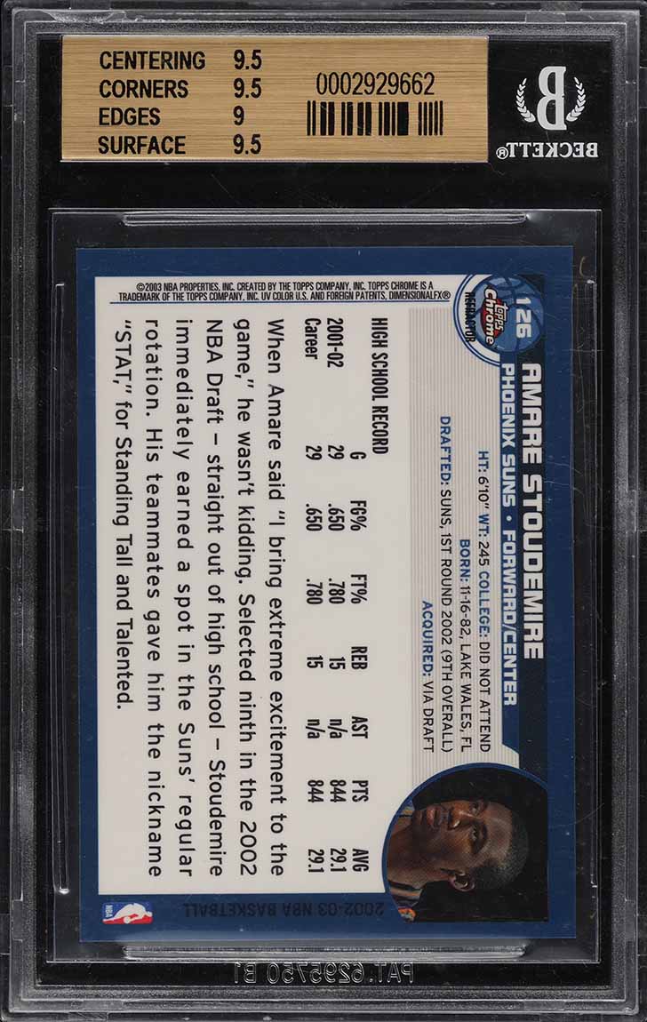 2002 Topps Chrome Refractor Amare Stoudemire ROOKIE #126 BGS 9.5 GEM MINT