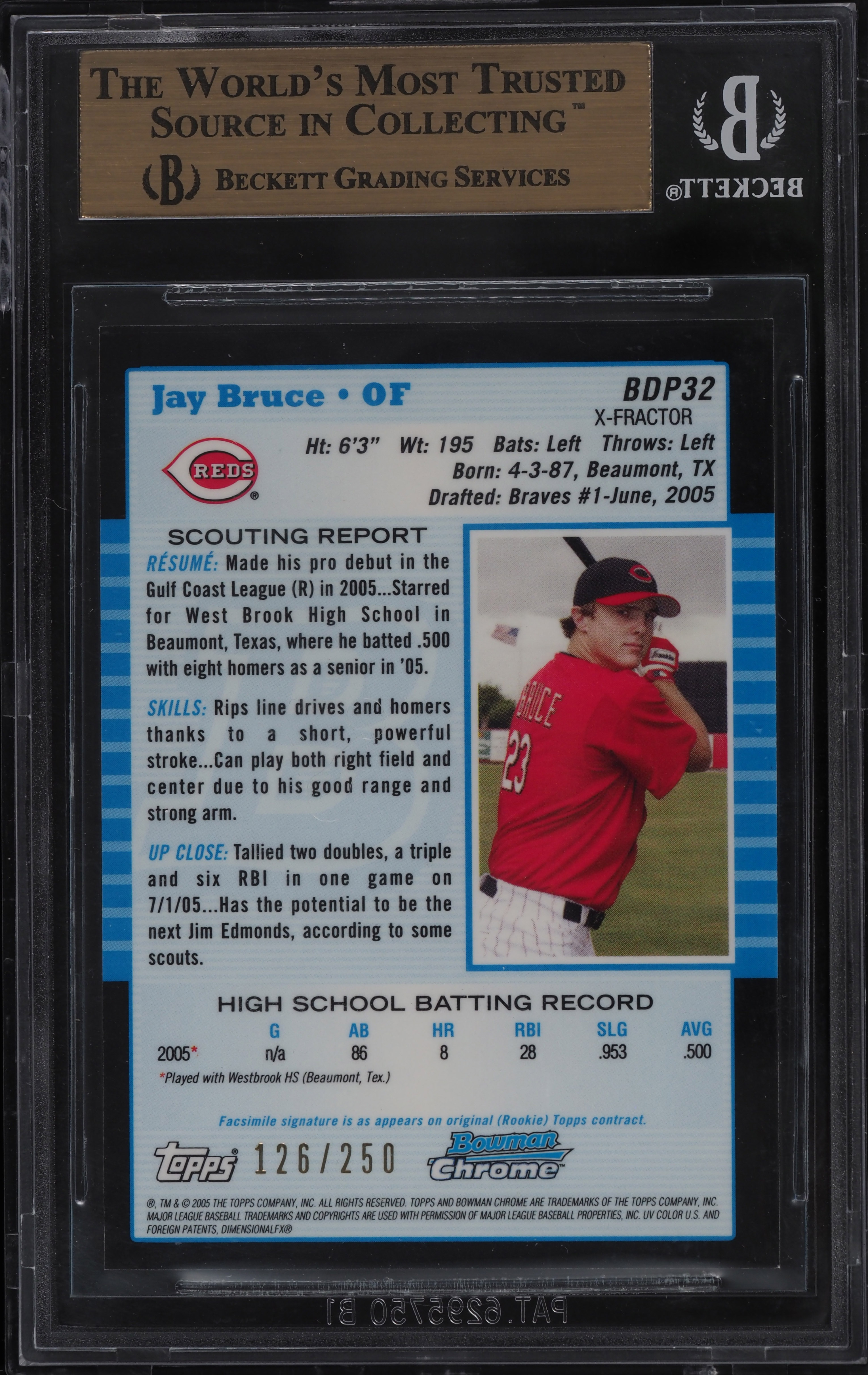 2005 Bowman Chrome Draft Xfractors Jay Bruce ROOKIE /250 #32 BGS