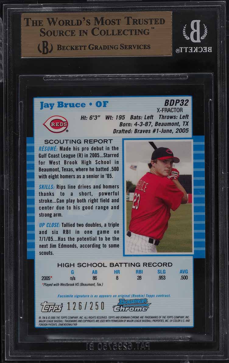 2005 Bowman Chrome Draft Xfractors Jay Bruce ROOKIE /250 #32 BGS 9.5 GEM MINT