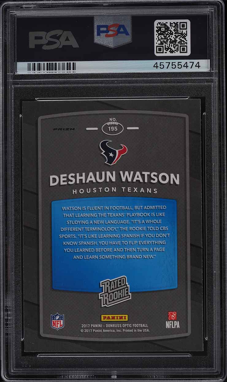 2017 Donruss Optic Holo Deshaun Watson ROOKIE RC #195 PSA 9 MINT
