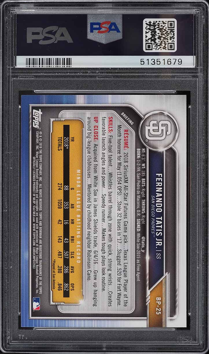 2019 Bowman Paper Prospects Fernando Tatis Jr. ROOKIE #BP-25 PSA 10 GEM MINT
