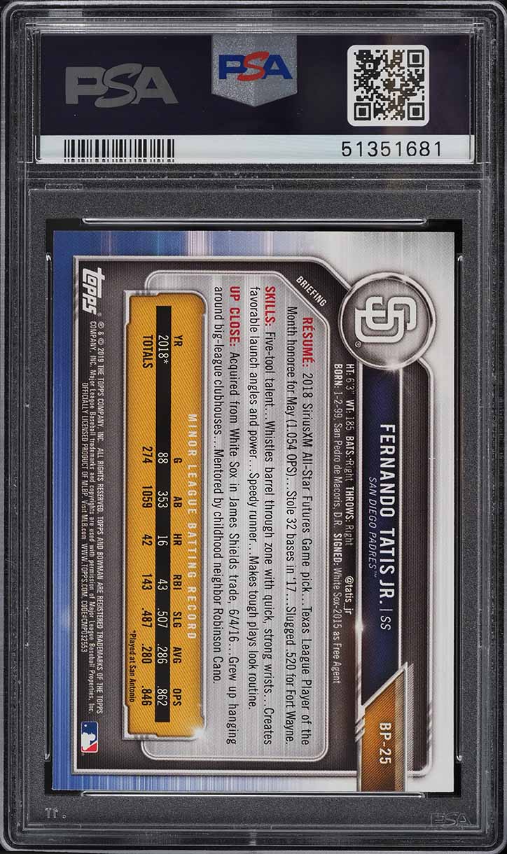 2019 Bowman Paper Prospects Fernando Tatis Jr. ROOKIE #BP-25 PSA 10 GEM MINT
