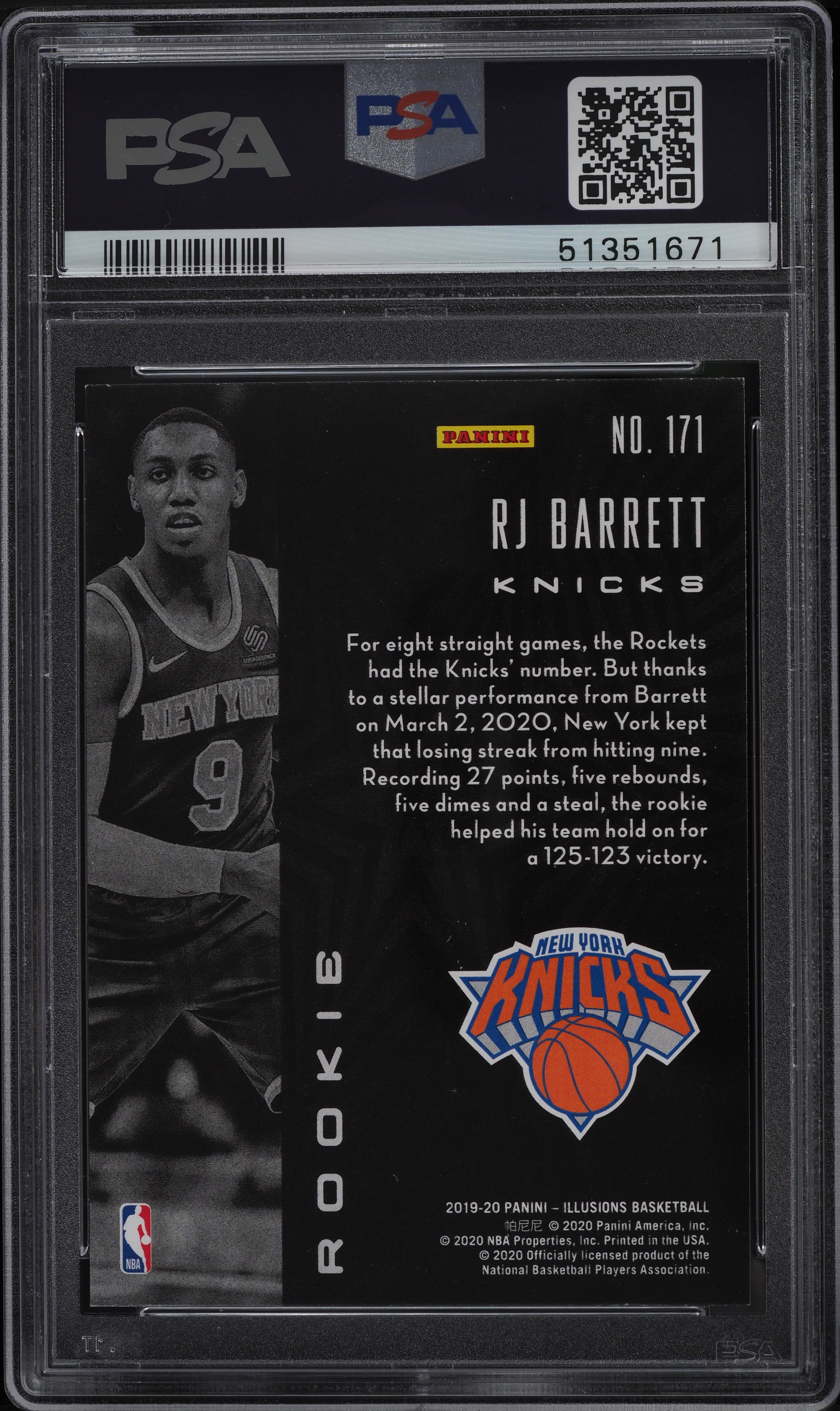 2019 Panini Illusions RJ Barrett ROOKIE #171 PSA 9 MINT on