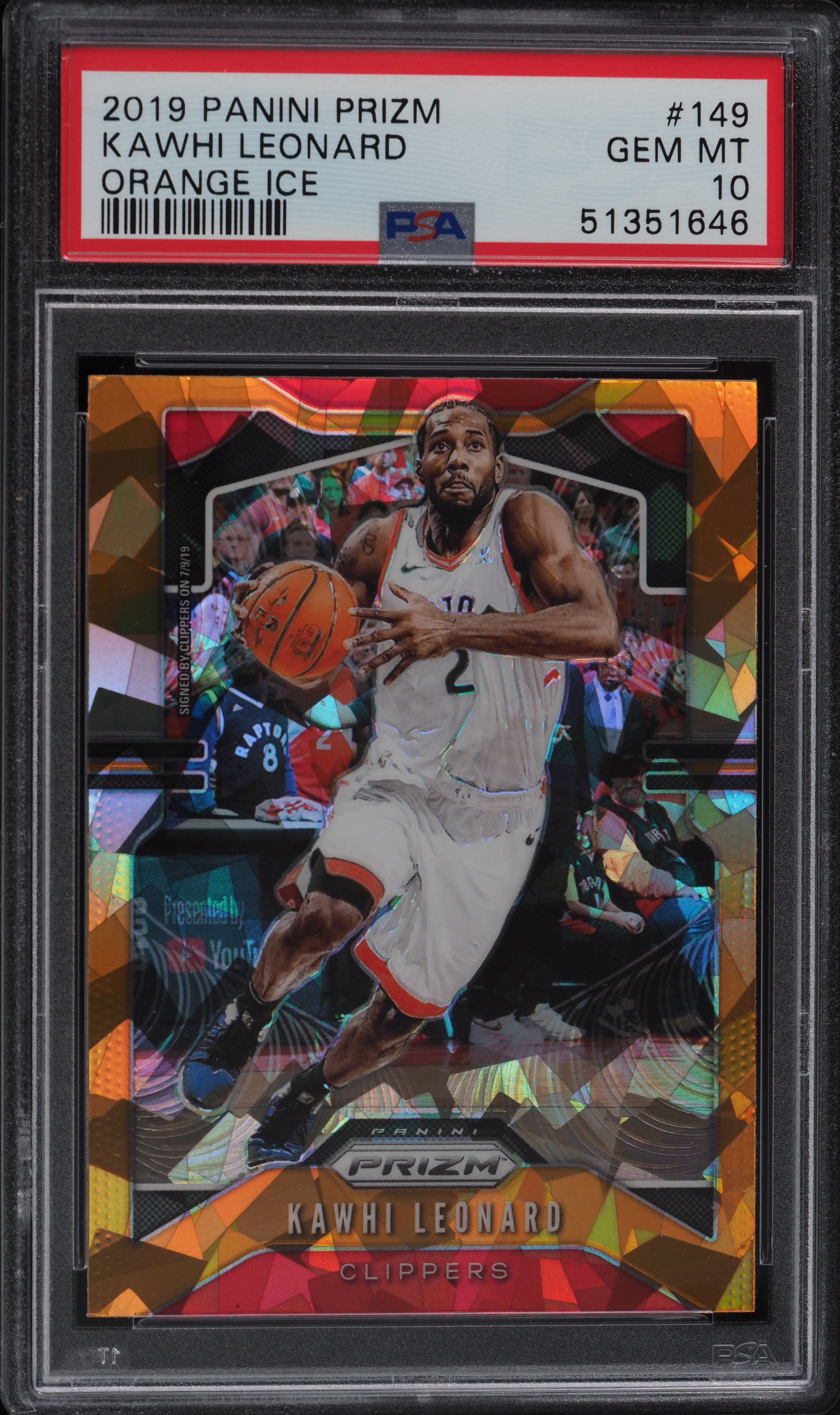 2019 Panini Prizm Orange Ice Kawhi Leonard #149 PSA 10 GEM MINT on