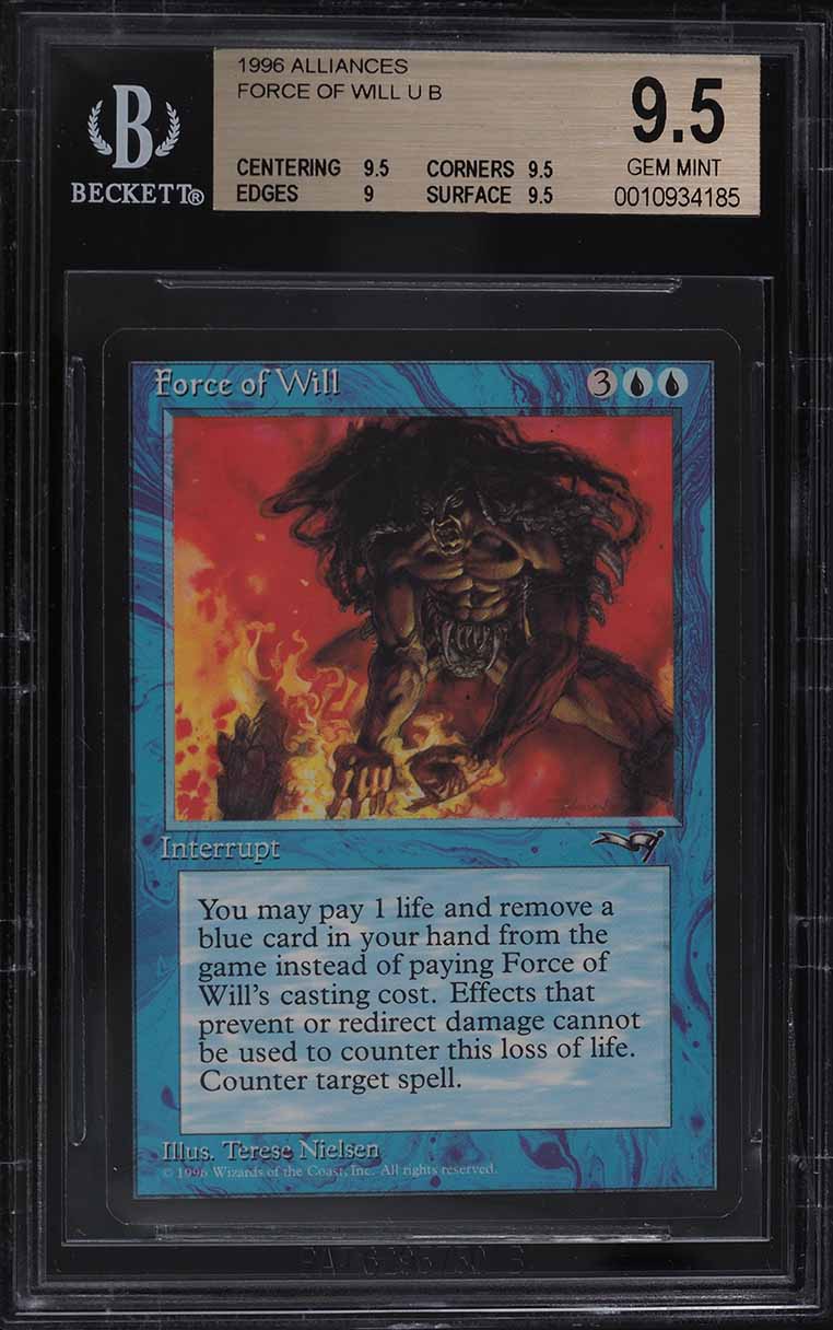 1996 Magic The Gathering MTG Alliances Force Of Will U B BGS 9.5 GEM MINT
