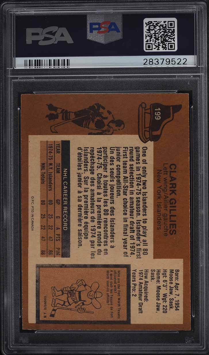 1975 O-Pee-Chee Hockey Clark Gillies ROOKIE #199 PSA 9 MINT